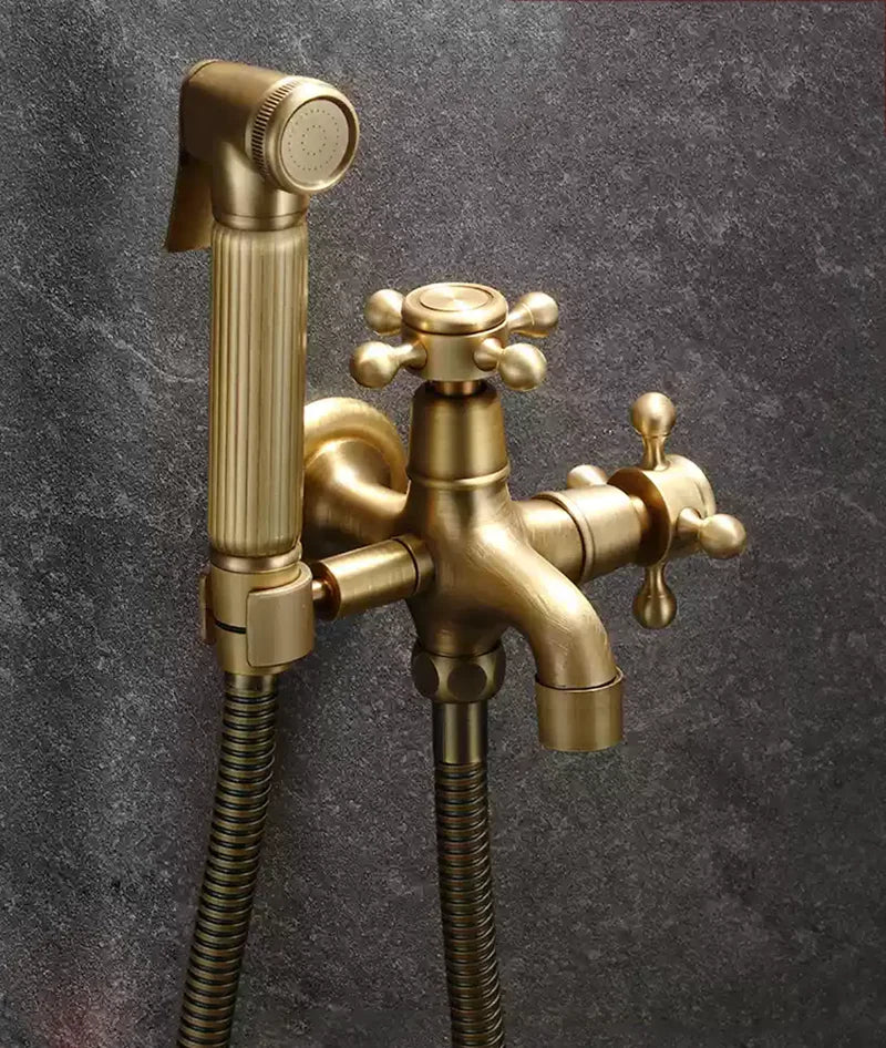 Hand Held Bidet Sprayer Douche Toilet Kit Copper Engrave Shattaf Shower Head Antique Valve Set Jet Bidet Faucet Set Bidet Set