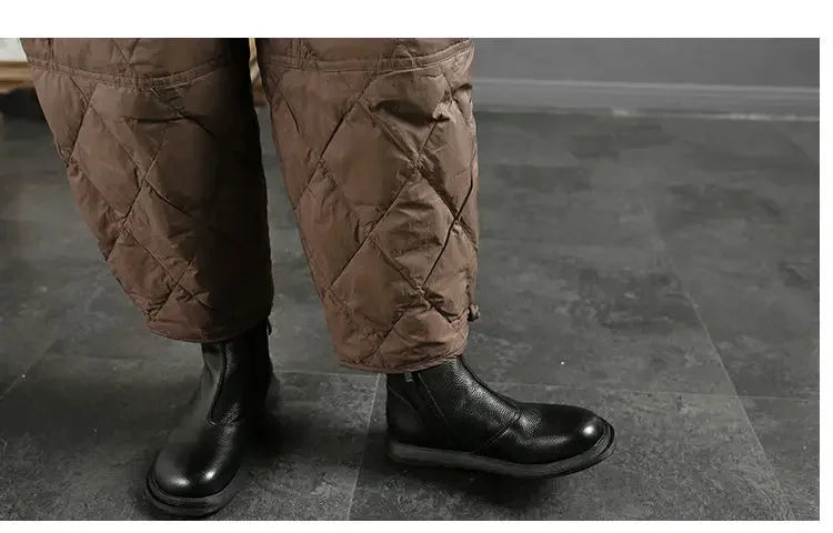 Vintage Quilted Pants Women Winter Warm Trouser Cotton-padded Pants Casual Design Pockets Elastic Waist Korean Chic Black Pants