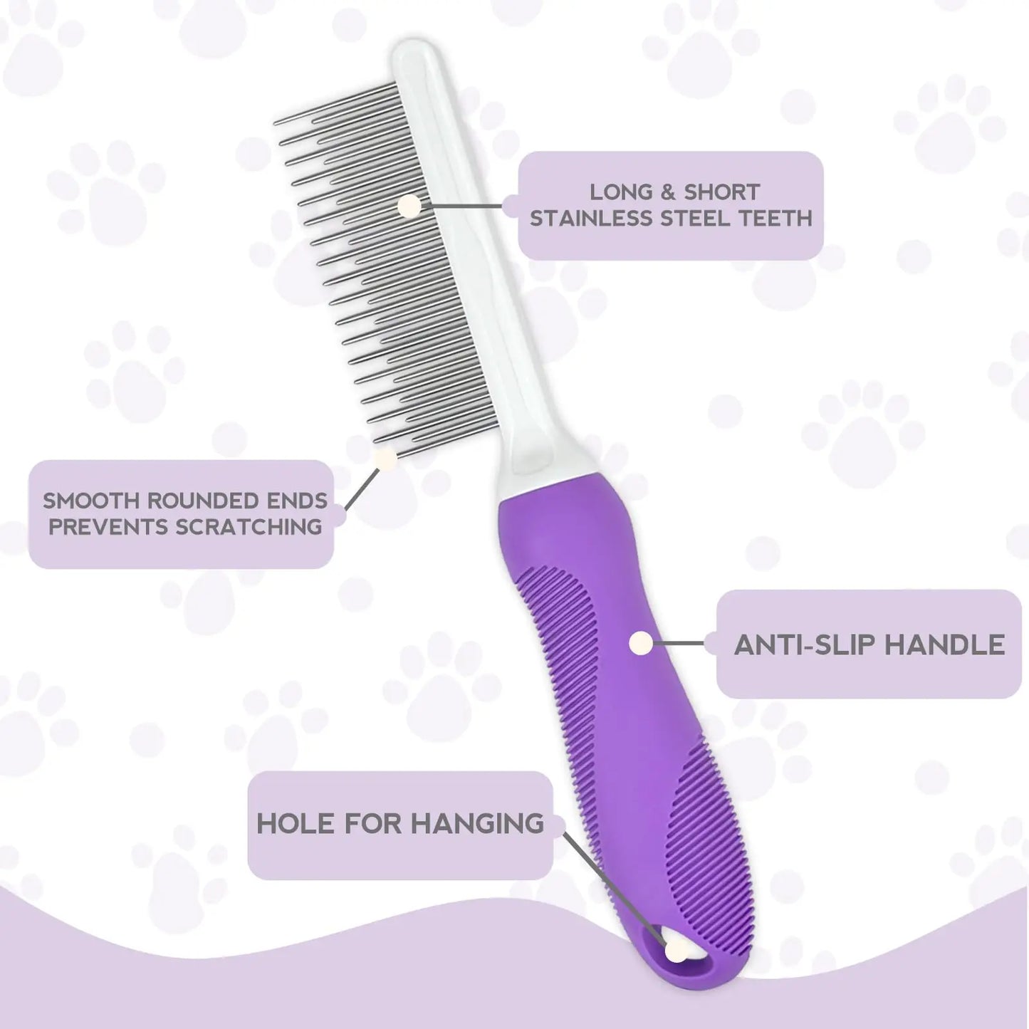 Pet hair comb,with long and short stainless steel teeth,remove tangles and knots,Pet Grooming comb for dogs cats