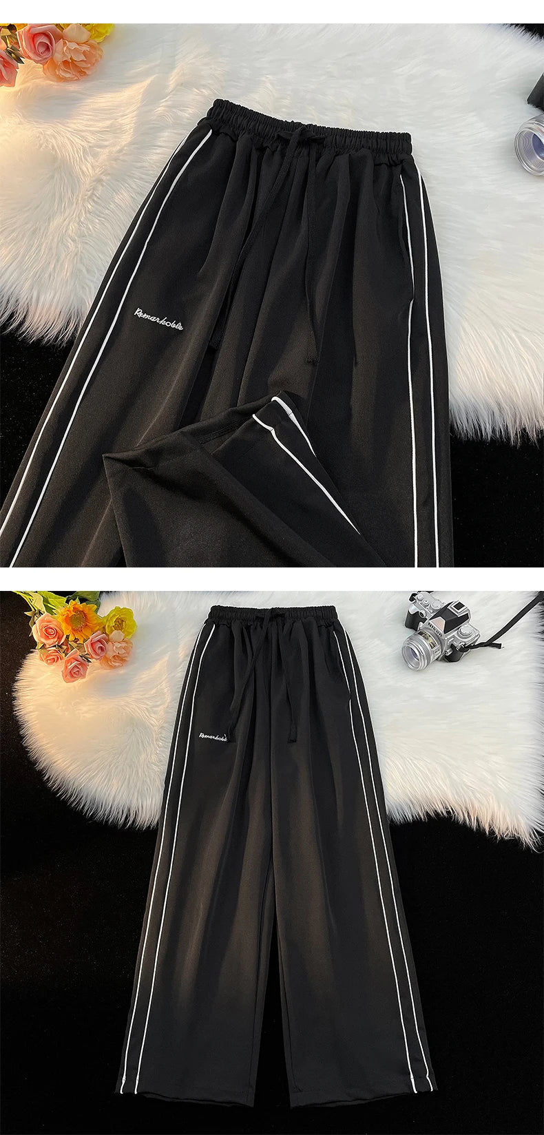 Pants Men American Vintage Full-length Wide Leg Trouser White Striped Casual Couples Hip Hop Streetwear All-match Popular Daily