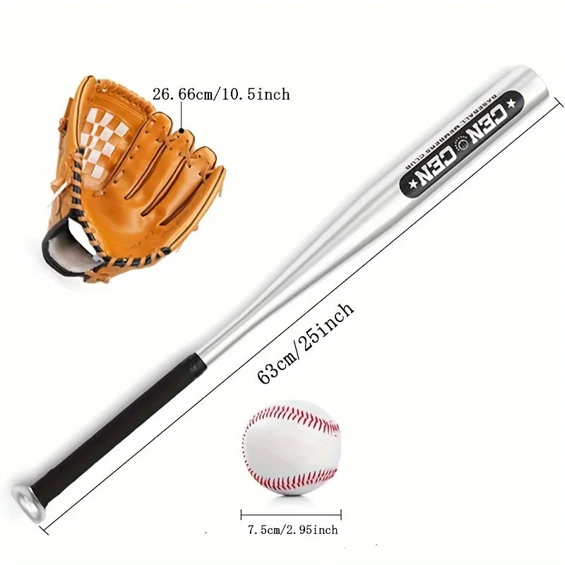 Baseball Balls Set 63.5cm Aluminum Alloy Baseball Bat PVC Baseball Glove Baseball Kit for Beginners Games and Batting Practice