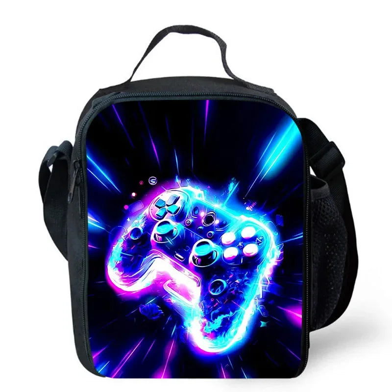 Lunch bags for Child,Cartoon Game con-so-les School Picnic Bags for Boys,Large Kids Insulation Cooler Bags for Aged 4-10 years