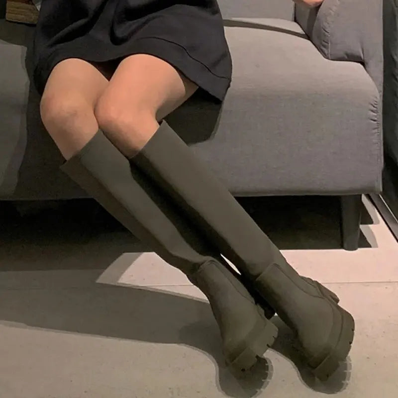 Women Long Boots Autumn Winter Knee High Boots Fashion Shoes Female Footwear Thigh High Boots Leather Knee-High Motorcycle Boots