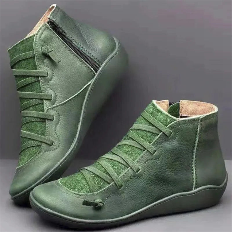 Boots  Women Winter Genuine leather Ankle Spring flat Shoes woman Short Vintage Boots With Fur 2023 for women lace up boots