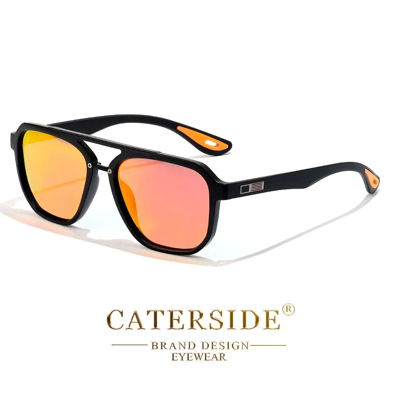 CATERSIDE New Polarized Sunglasses Men's Round Flat Top Double Bridges TR Frame Spring Hinge Women Sun Glasses Sports Driving