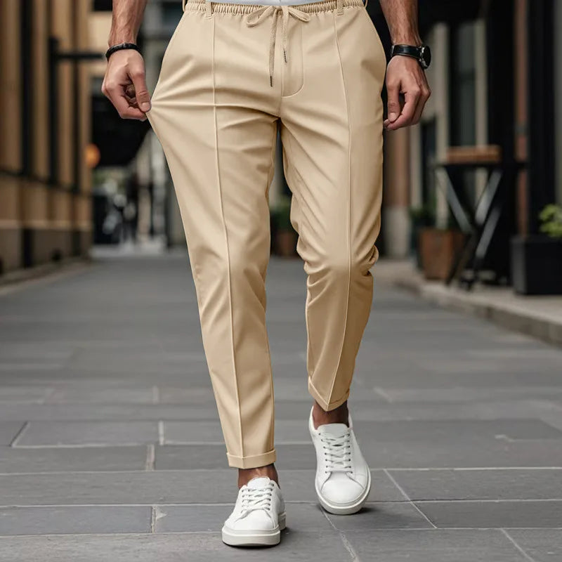 Spring Autumn Men's Solid Color Simple Business Slim Small Foot Casual Pants