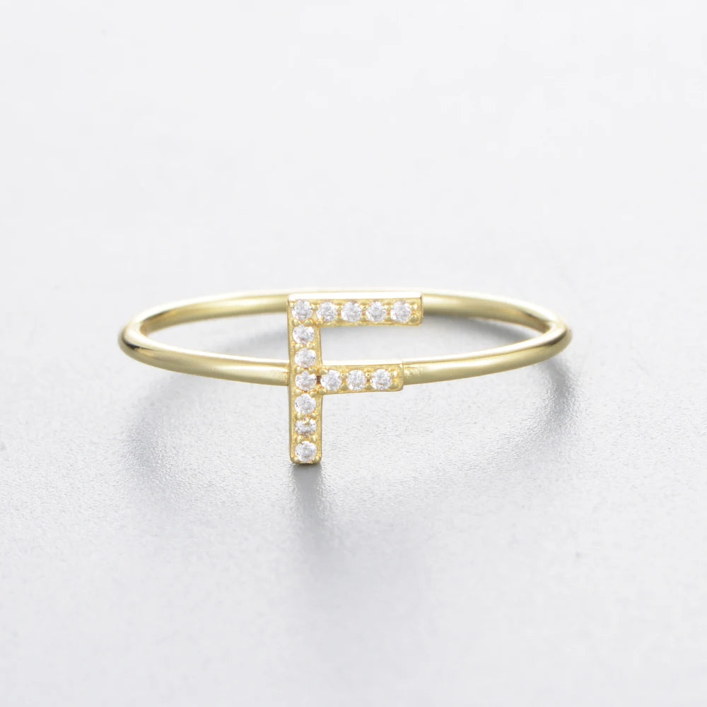 925 Sterling Jewelry A-Z 26 Letters Name Initial Rings Gold Plated Silver Fashion Simple S925 Ring Zircon Round Brilliant Cut