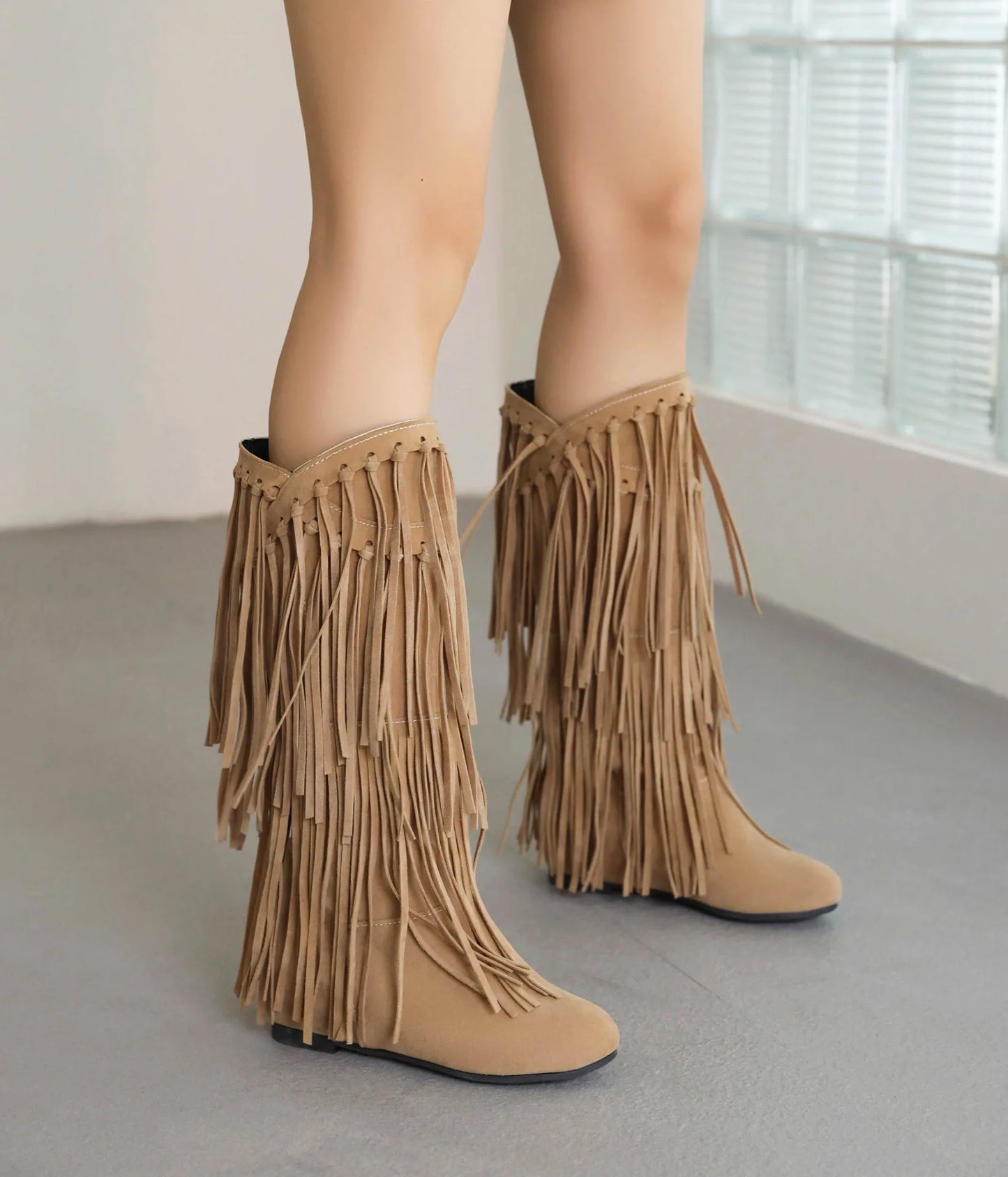 Boots 2025 autumn/winter women's boots casual fringe boots college style flat bottomed high top boots women's shoes