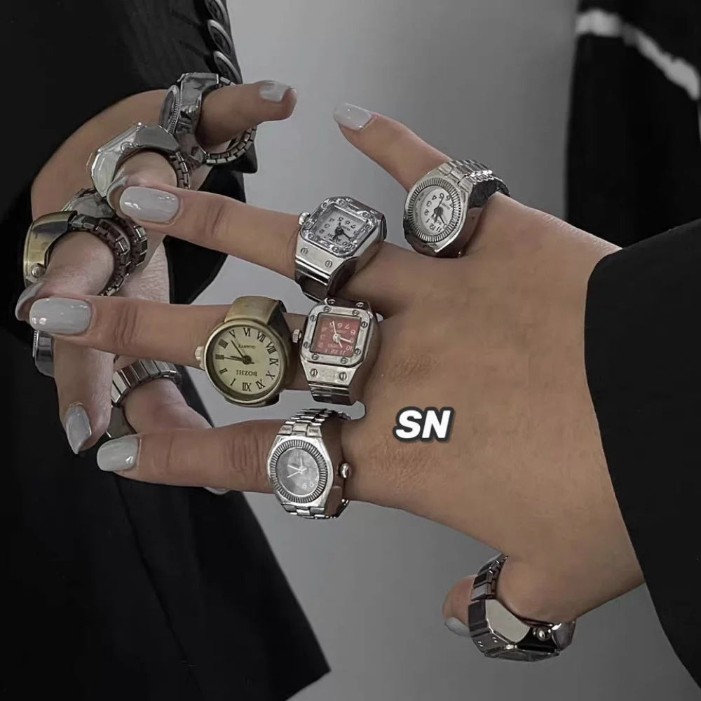Watch Ring Assorted Niche Couple Finger Watch Mini Clock Retro Creative Electric Mens Girls Items Glass Boho Luxury