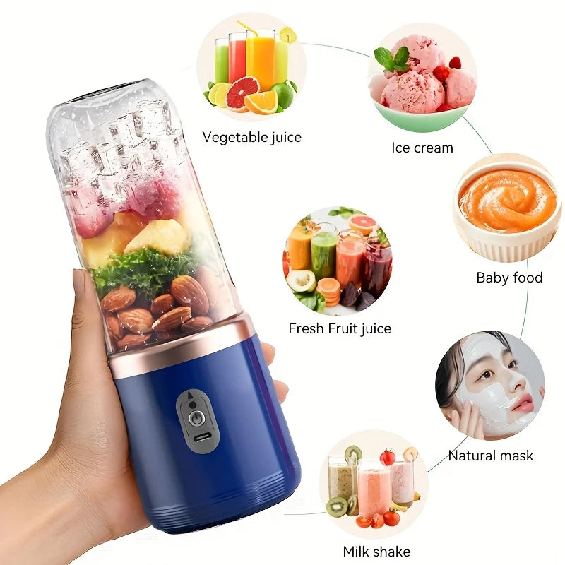 400ML Portable Blender Bottle Electric 6 Blades Multifunction USB Juice Smoothie Maker with Ice Crush Cup Food Processor