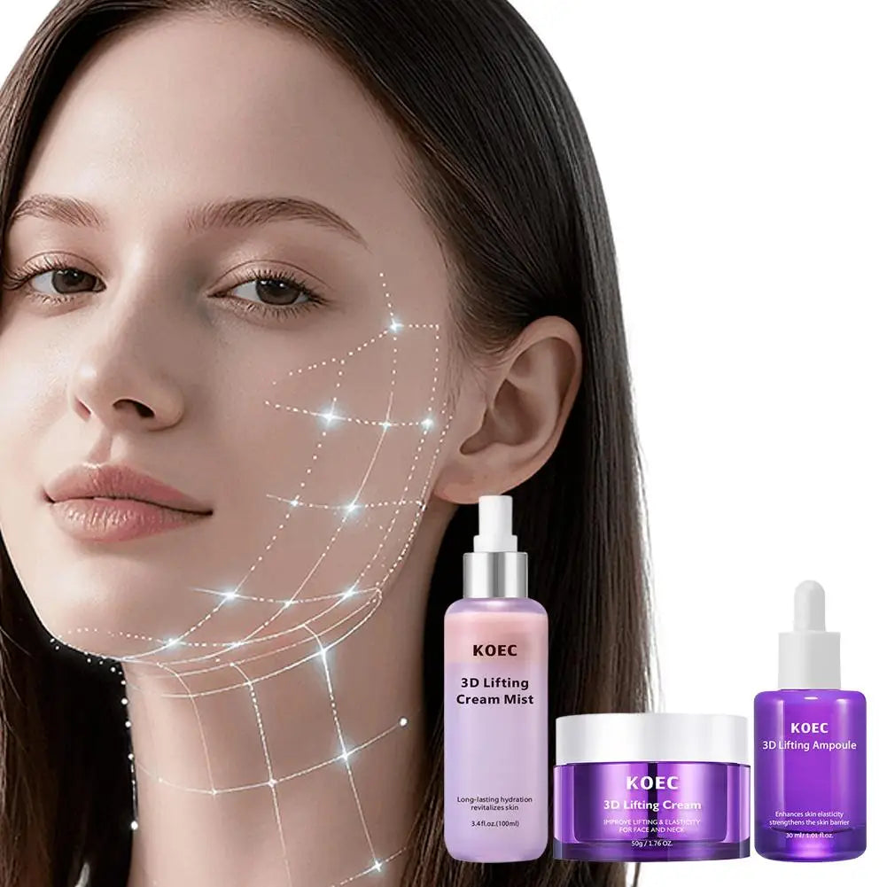 KOEC 3D Lifting Skin Care Set - 3D Face & Neck Lifting Cream, Ampoule & Cream Mist Enhance Elasticity Strengthen Skin Barrier