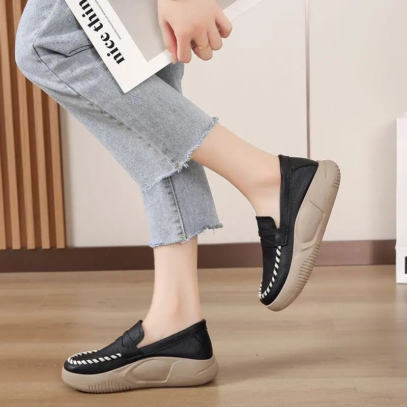 Woman Footwear Low Leather High on Platform Shoes for Women Loafers White Casual Daily Routine Autumn Offer Korean Fashion 2025