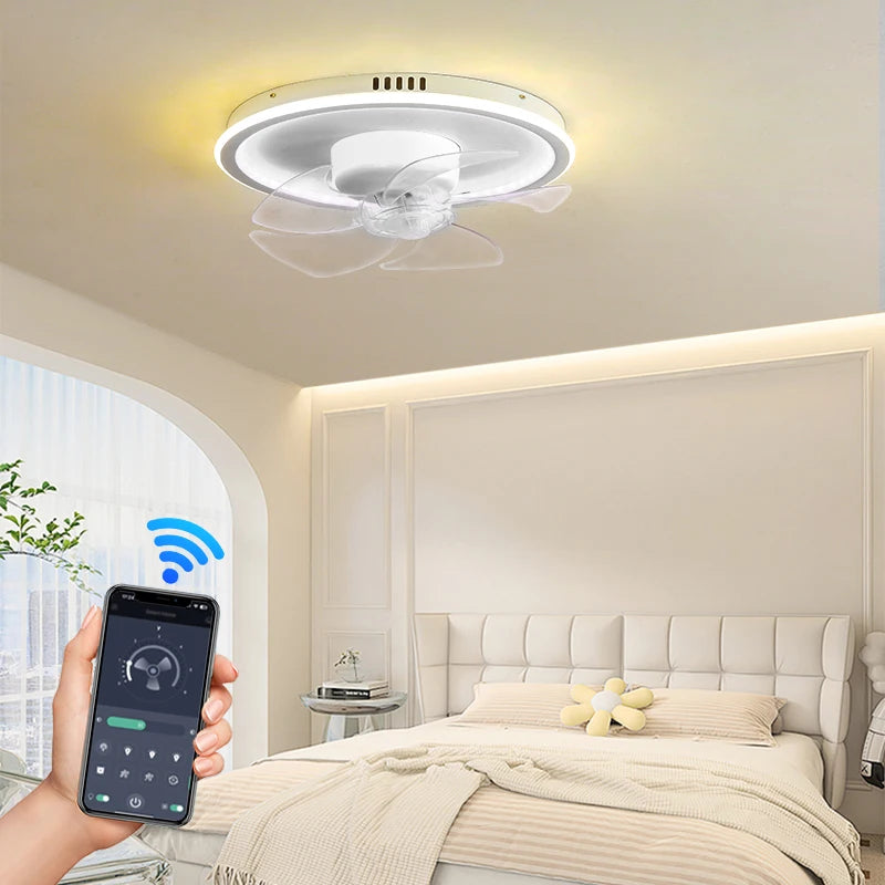 LED Ceiling Fan Lamp RGB Stepless Dimming Remote Interior Lighting Fixture Bedroom Living Home Decor Ceiling Fan With Light