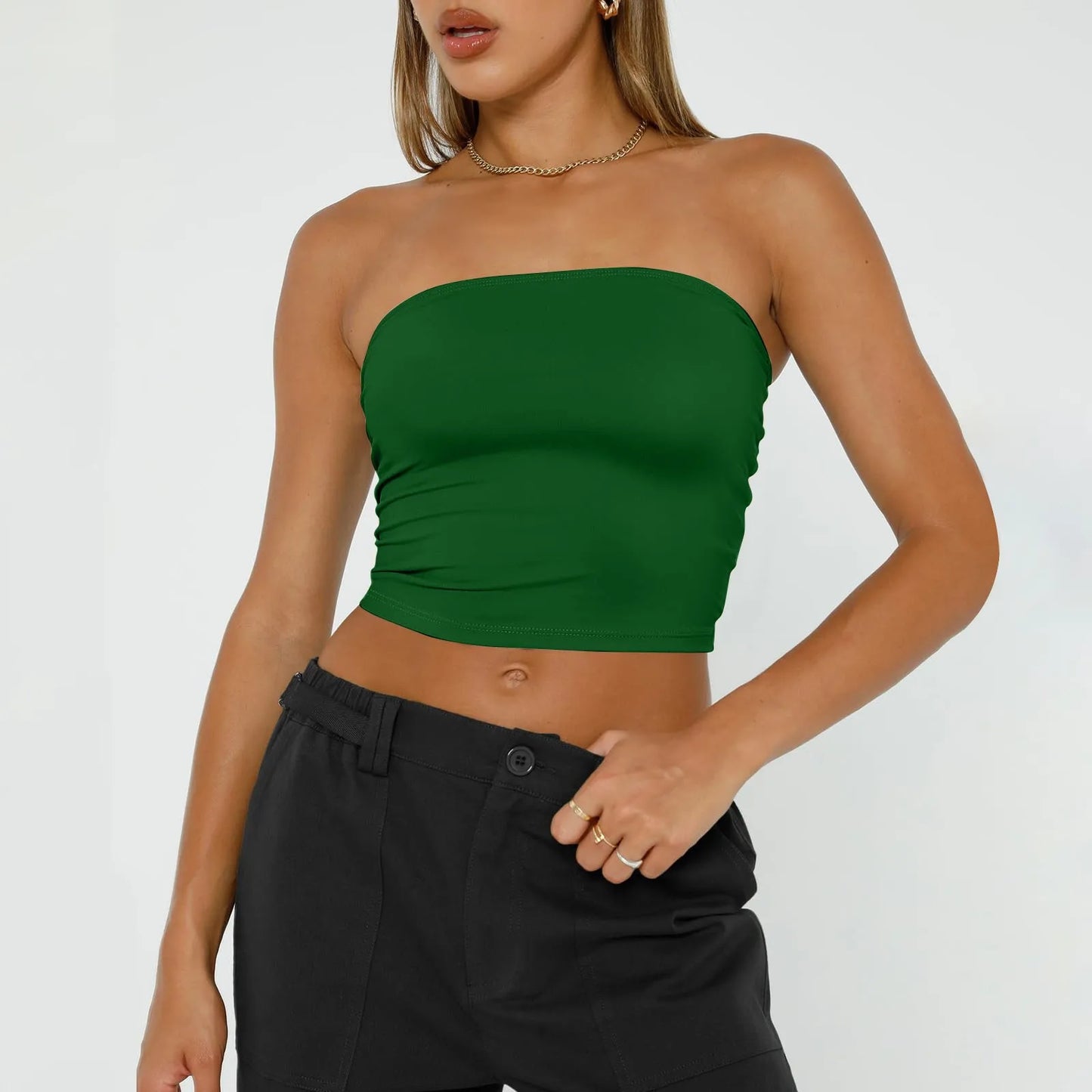 Women's Sexy Fashiopn Tube Tops Strapless Crop Tops Basic Backless Sleeveless Bandeau Cute Summer Outfits Sexy Solid Tops