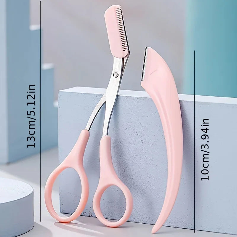 1Pcs/2Pcs/3Pcs Crescent Moon Eyebrow Trimmer Set, Stainless Steel Curved Eyebrow Razor Eyebrow Scissors With Comb