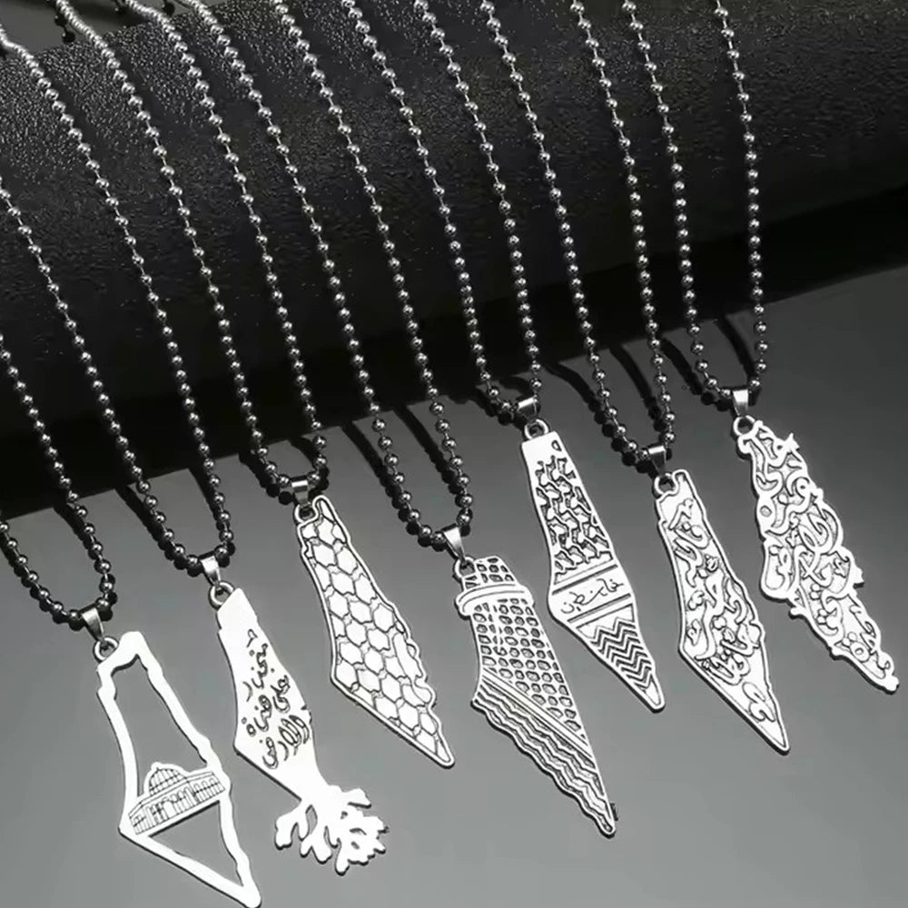Palestine Country Map Flag Pendant Necklace for Men Women Stainless Steel Necklaces Jewelry Gifts