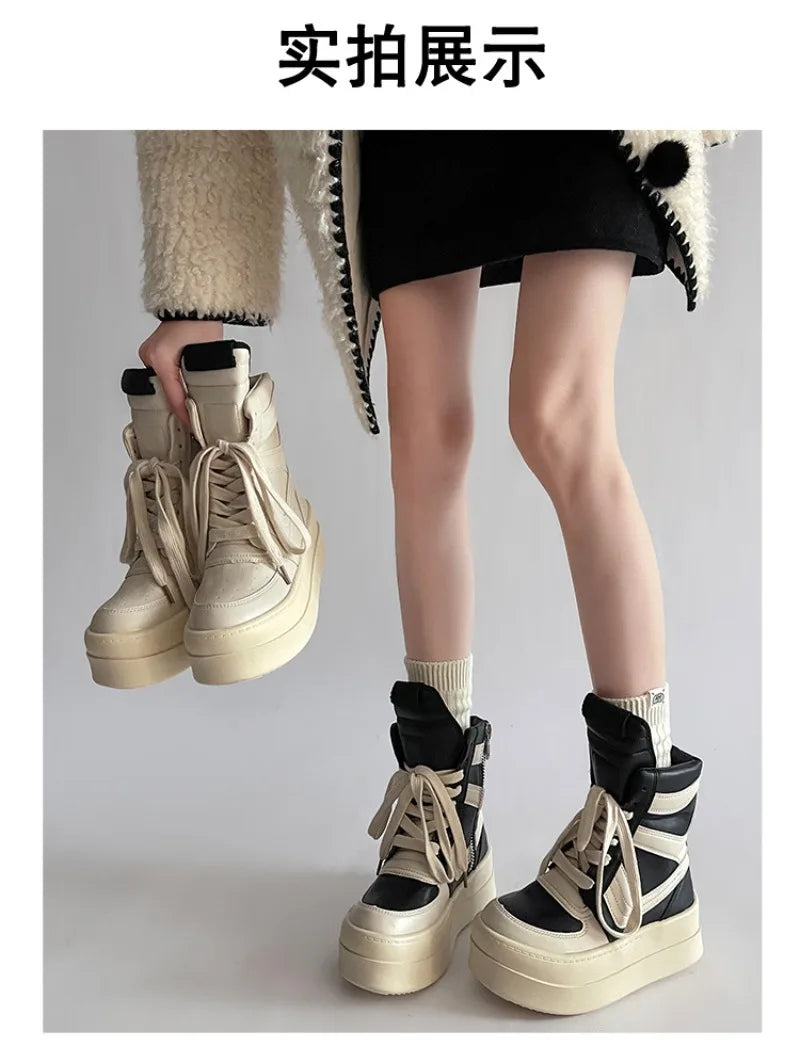 Shoes for Women Women's Ankle Boots Trendy Retro High-top Women's Shoes Fashion Casual Chunky Platform Luxury Designer Sneakers