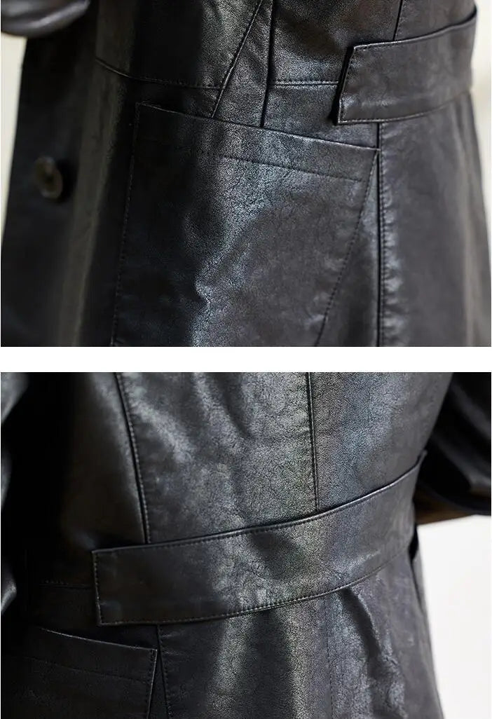 Turn-down Collar Genuine Leather Jacket Women Korean Fashion Slim Sheepskin Coat Black Real Leather jackets ladies Casual Blazer