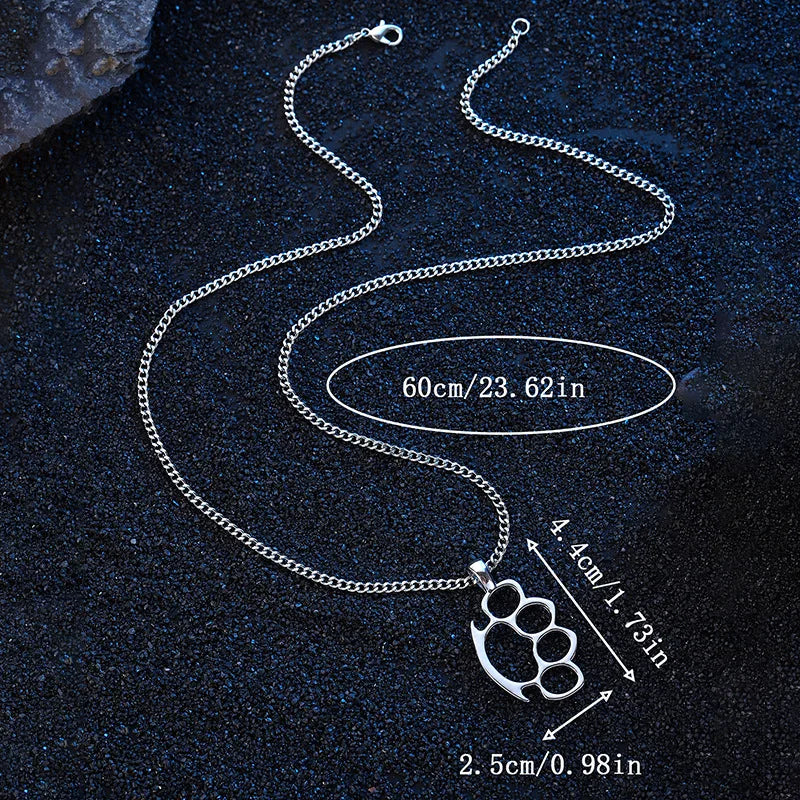 Brass Knuckles Pendant Necklace for Women Men Neck Chain Vintage Summer Goth Jewelry Trend Accessories Holiday Gifts