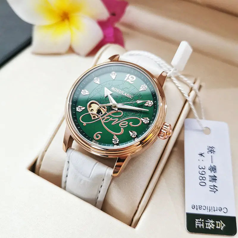 Authentic Fully Automatic Mechanical Watch for Women, Hollow-Out, Luminous, Waterproof, Elegant, High-End, New Korean Style, Simple Watch, the Best Gift for a Girlfriend, No Batteries Needed