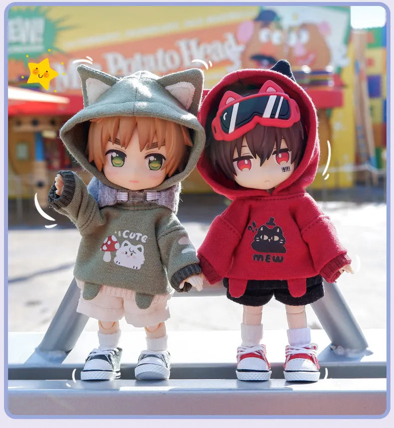 Ob11 Doll Clothes Cute Cat Coats Dolls Hoodies Sweatshirts With Cat Pattern For Obitsu11, Molly, Gsc Body, Ymy, 1/12bjd Doll