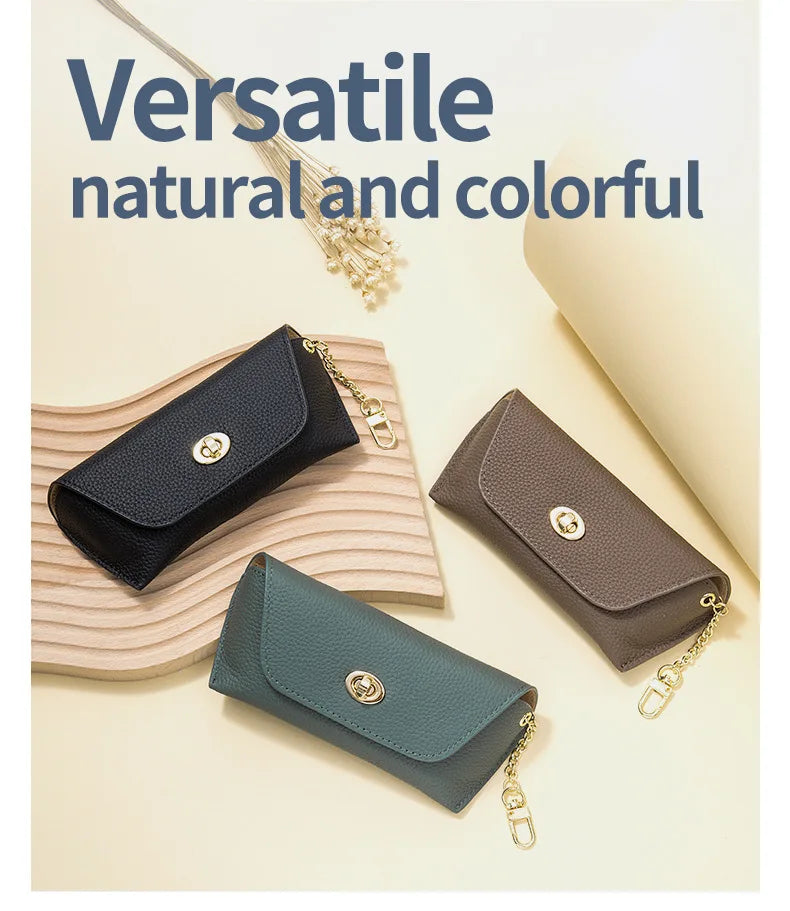 Genuine Leather Eye Glasses Case Vintage Handmade Soft  Eyewear Accessories Sunglasses Cases Luxury Spectacles Box Bag Pendant