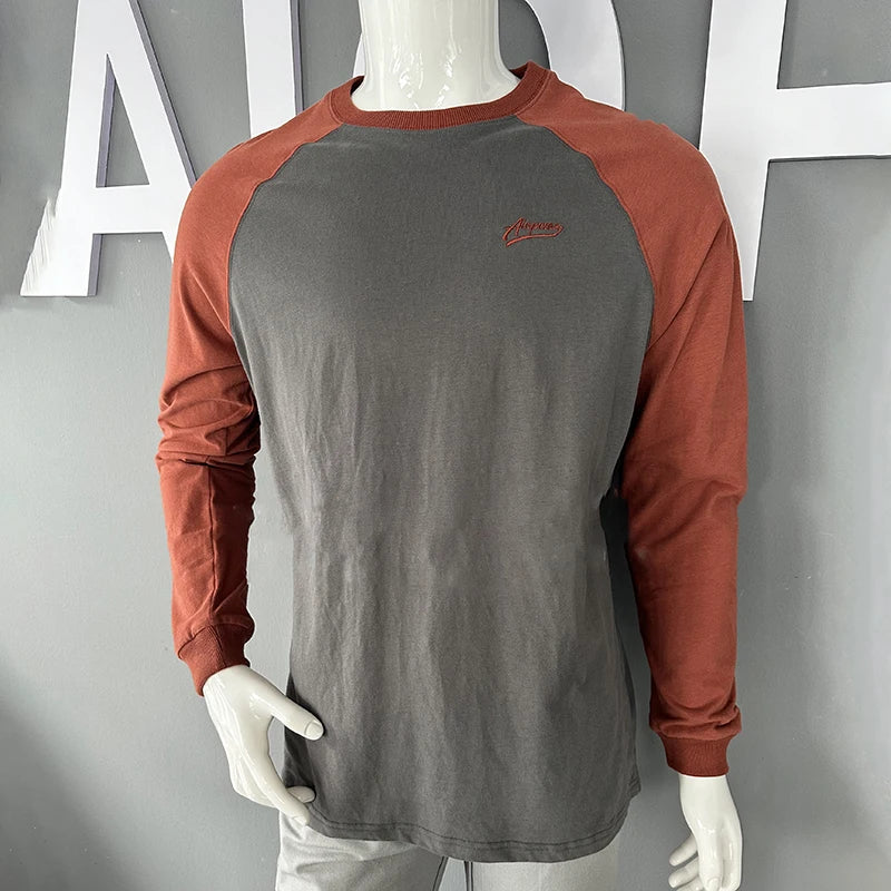 New 100% Cotton Men T-shirts Long Sleeve Splicing Tops Spring Autumn Casual Streetwear O-neck Slim Tees Men's Bottom T-shirt