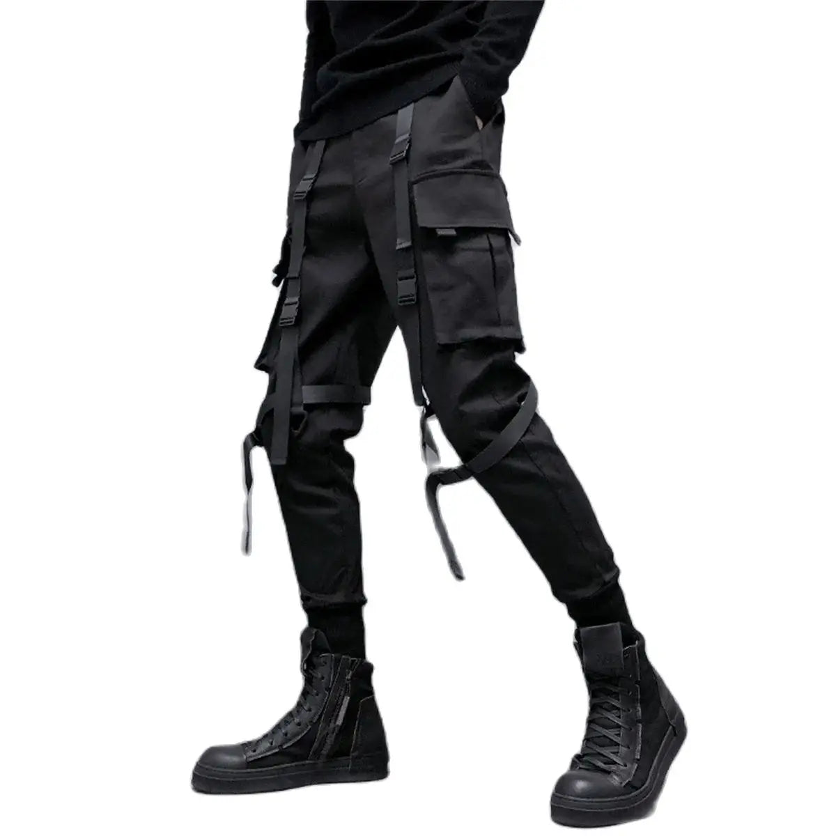 Black Cargo Pants Hip Hop Joggers Men Loose Harem Pants Multi-pocket Ribbon Men's Pants Trousers Streetwear Sport Pants for Men