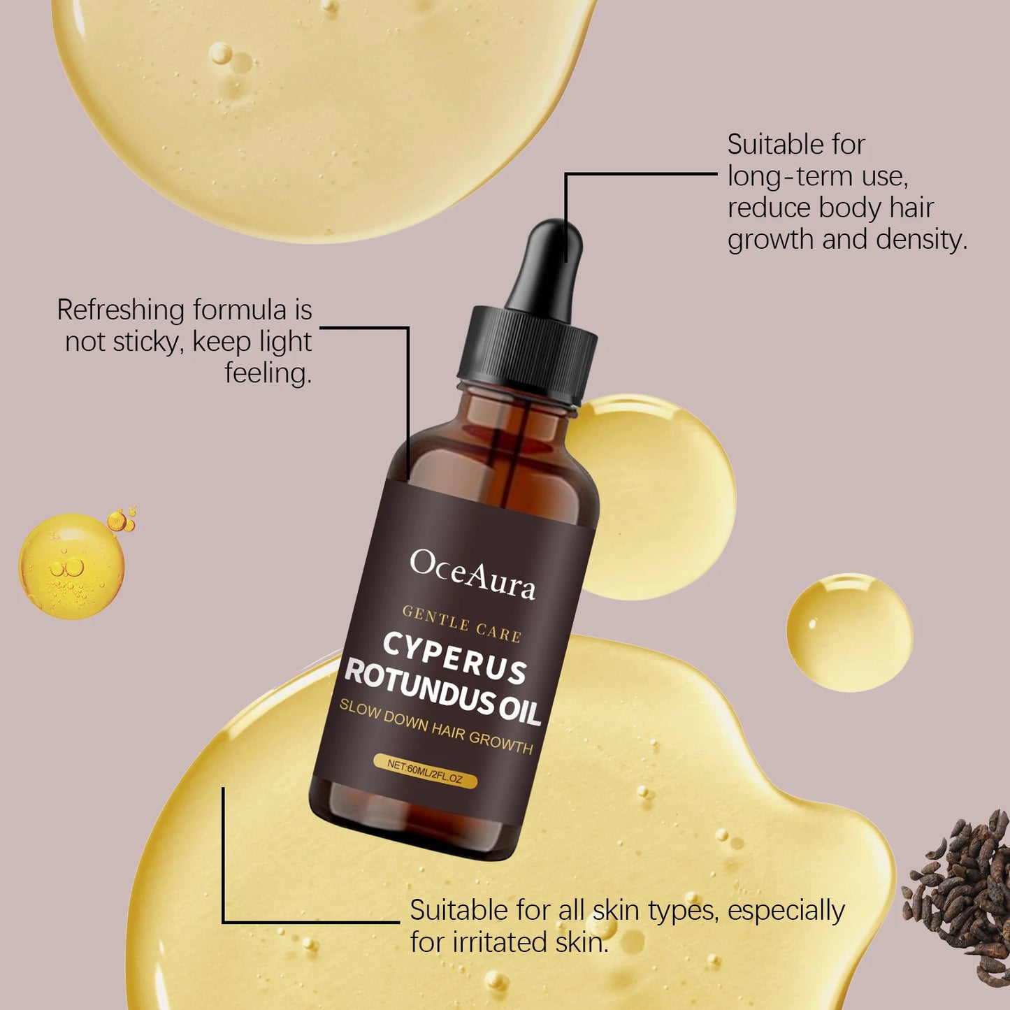 Inhibit Hair Growth Cyperus Rotundus Oil Painless Hair Removal Slow Down Armpit Legs Arms Hair Growth Nourish Smoothing Skin