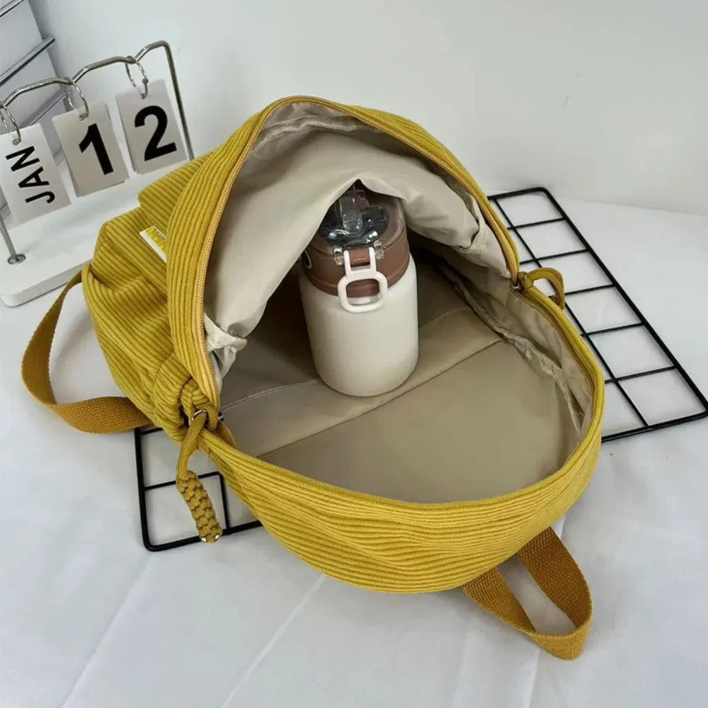 Backpack Solid Color Corduroy Backpack Handbag Rucksack Small School Bags Commuting Simple Student Book Bags Autumn Winter