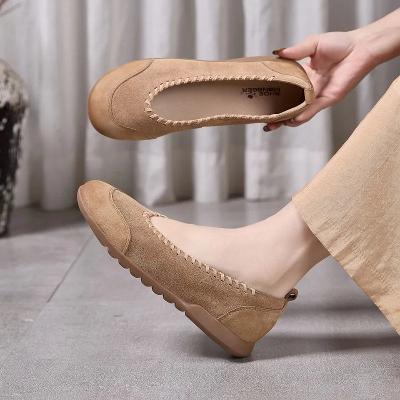 Women's Flat Shoes - 2026 New Style Leather Casual Fashion Single Shoes - Women's Wide-Toe Comfortable Mom Shoes Loafers Women