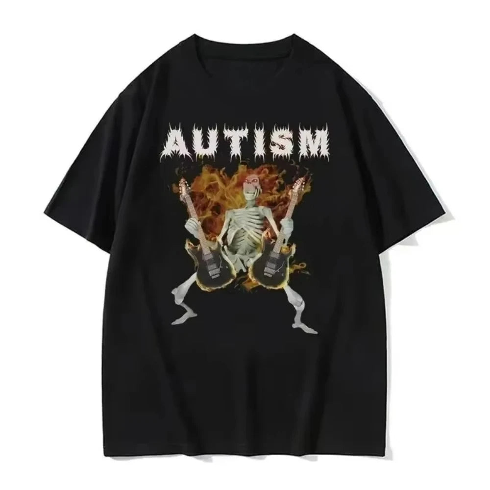 Autistic Funny Skeleton T Shirt Women Men Autism Edgy Skeleton Meme T-shirt Casual Short Sleeve Tshirt Oversize Casual T-shirt