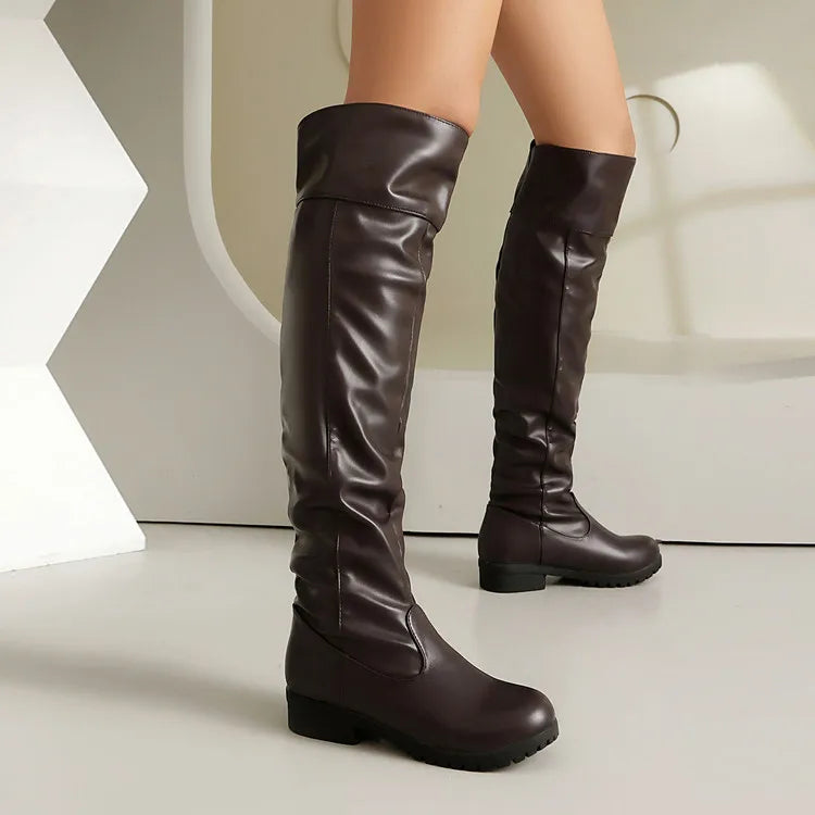 2026 Ladies Thigh High Footwear Round Toe Thick Heels 3cm Big Size 49 50 51 Casual Winter Knee High Bota