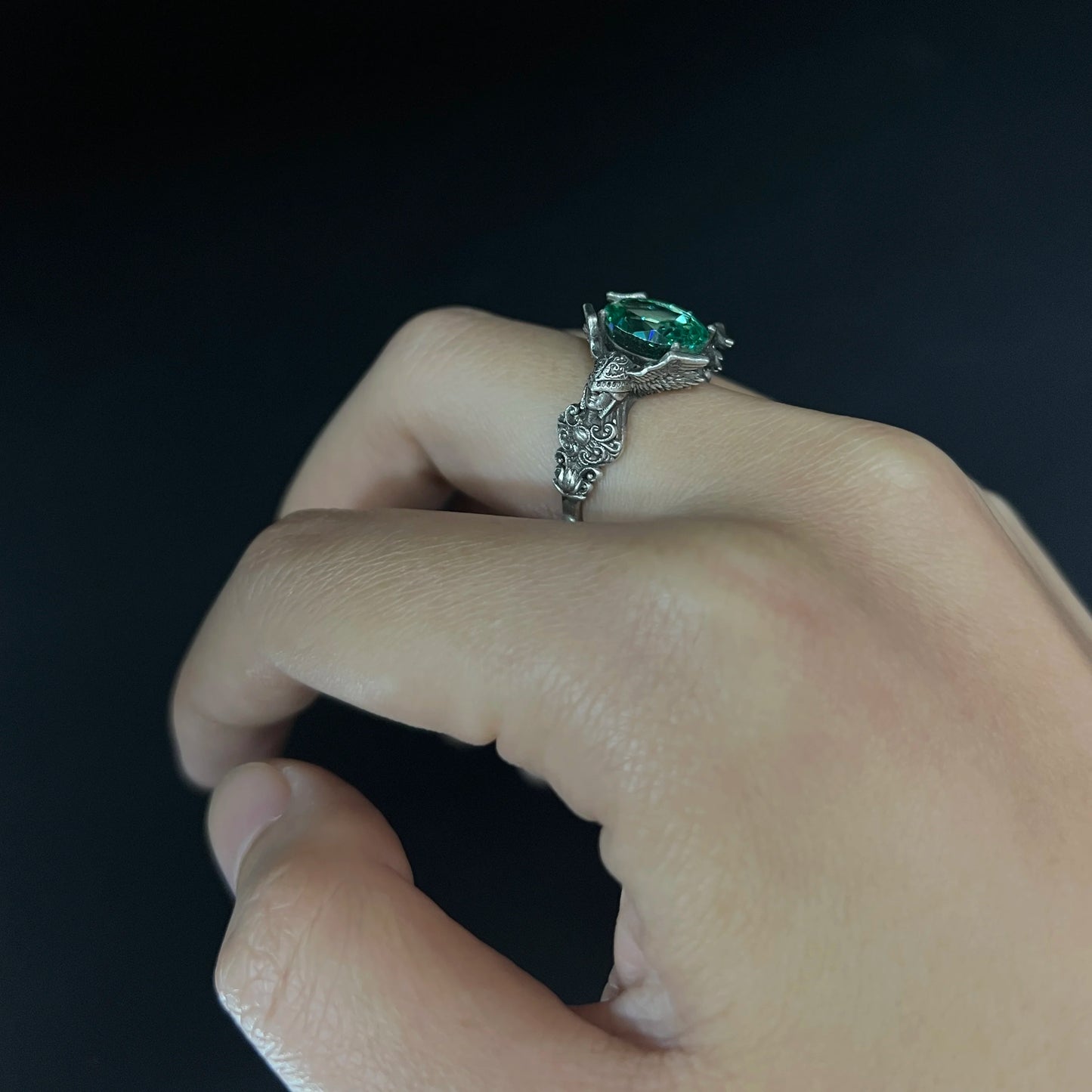 Sterling silver 925 original design hand-made Gothic dark soldiers set with diamonds ring