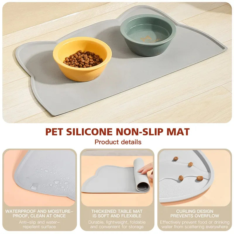 Pet Dirt Resistant Silicone Food Mat Portable Waterproof Leakproof Non-Slip Feeding Mat Bowl Mat Mat for Cats Dogs Pet Supplies
