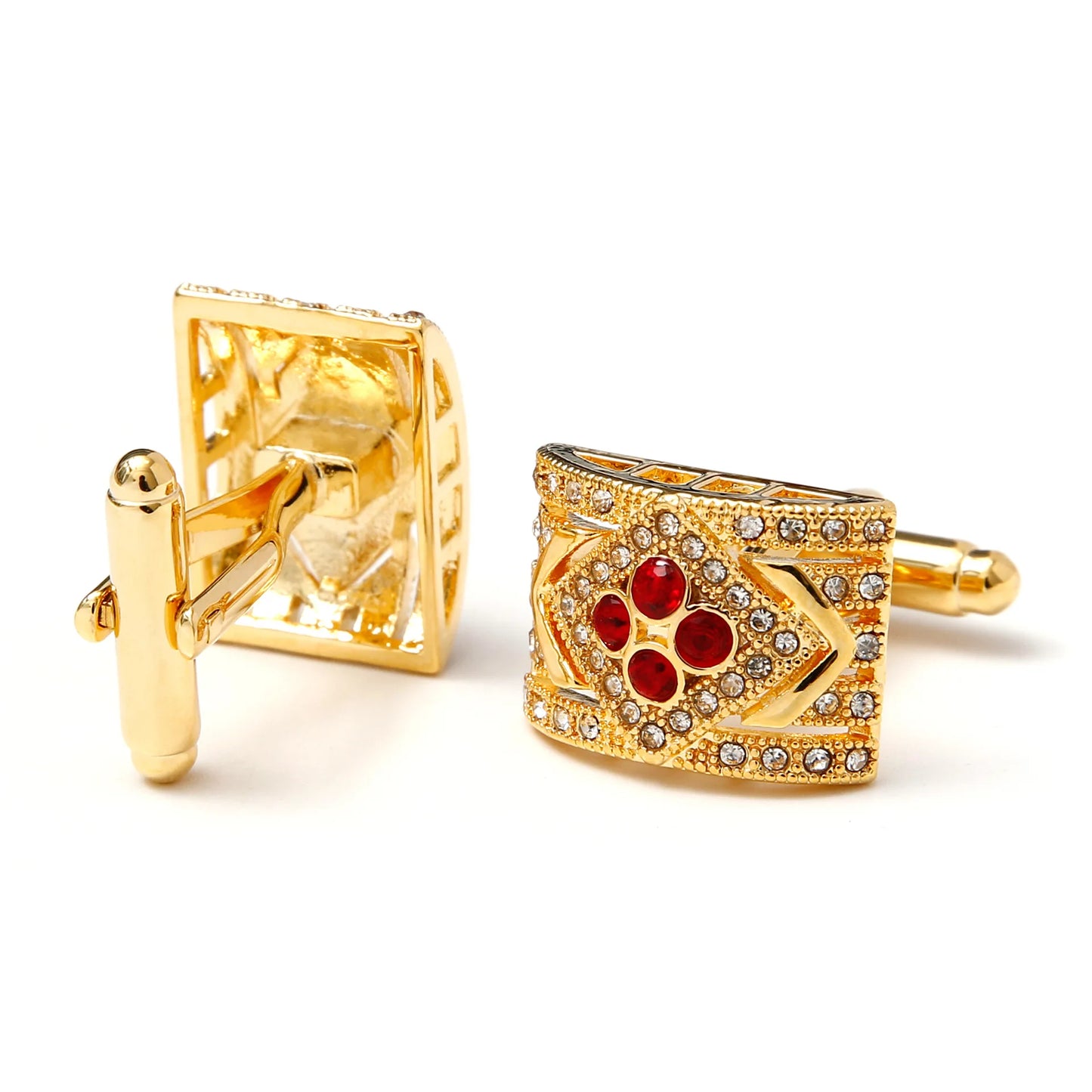 1 Pair Luxury Gold Cufflinks for Men - Black Zirconia Studded Dress Shirt Accessories