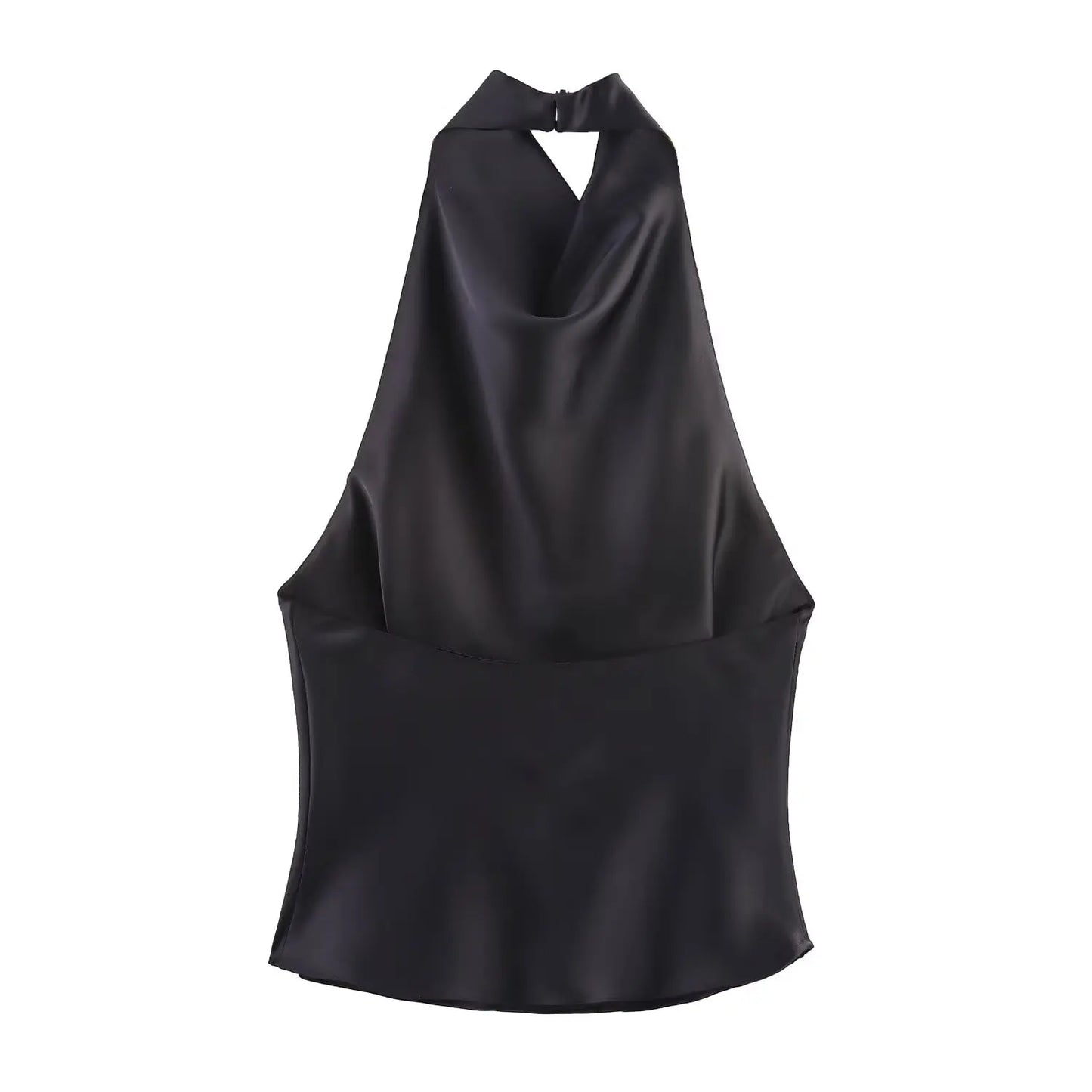 HH Women Summer Sexy Sleeveless Backless Vest Top Female New Fashion Solid Chic Neck Halter Button Pleated Design Slim Top