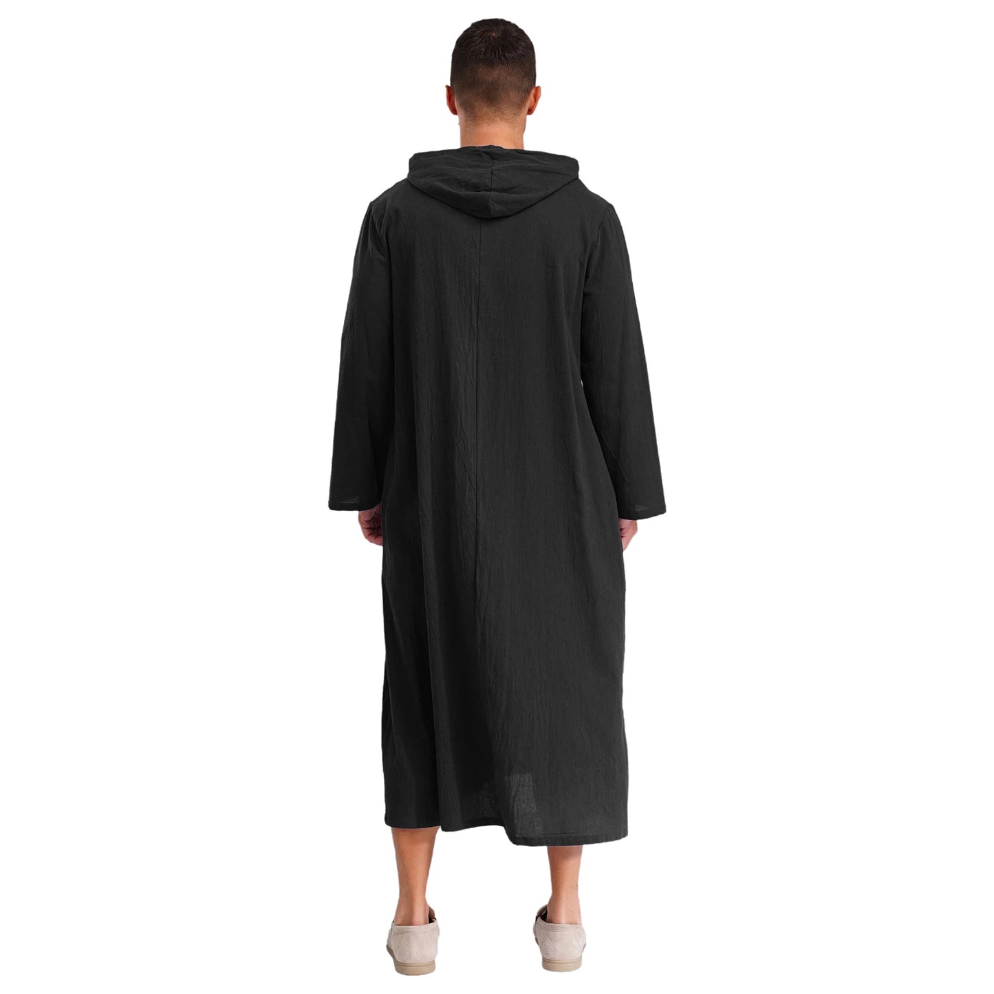 Islamic Kaftan Muslim Jubba Arabic  Thobe Men's Clothing Hooded Long Sleeves Pockest Buttons Long Loose Gown Shirt Dresses