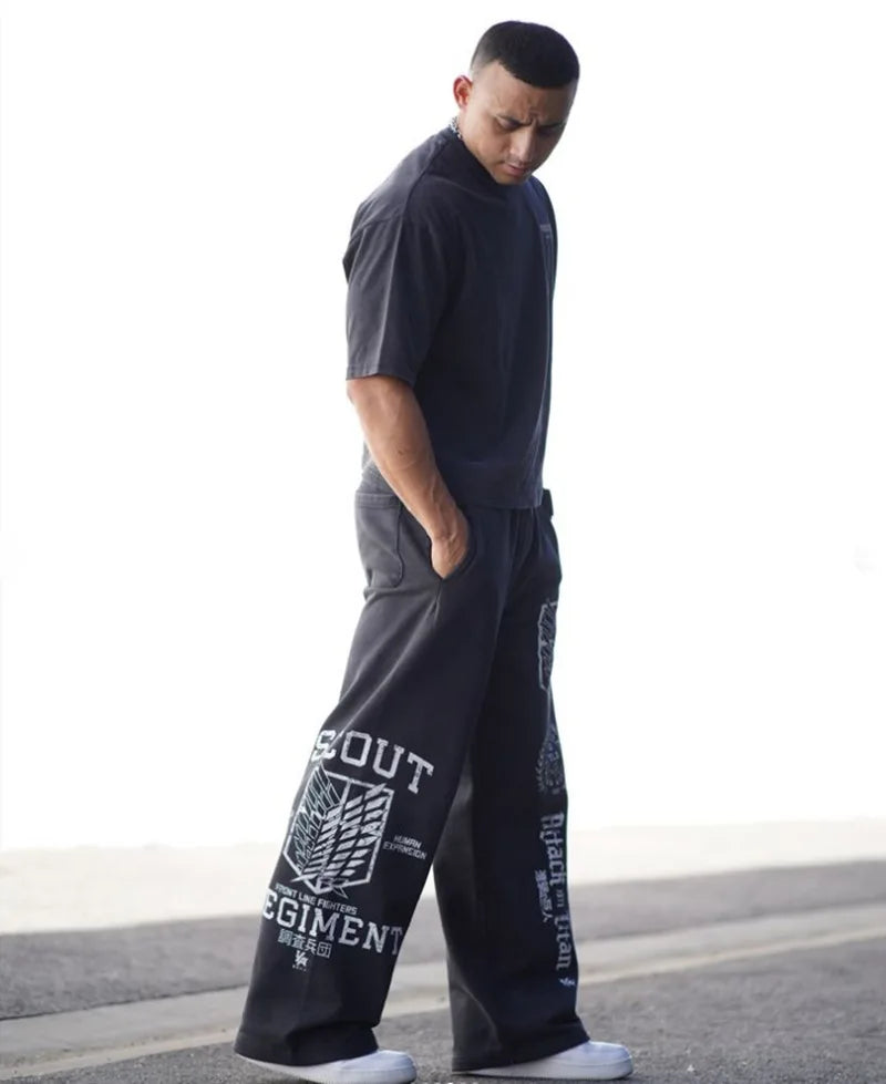 new 2026 American sports pants gym fitness running training pants cotton wool print wide leg pants