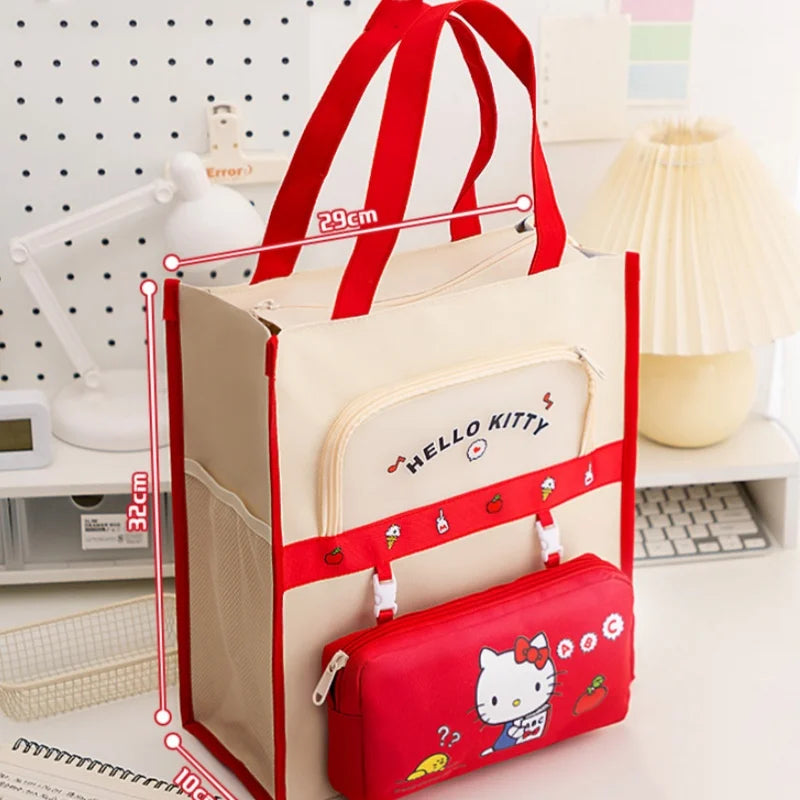 Sanrio Characters Library Tote Bags School Bag Large Capacity Students Canvas Storage File Bag Tutoring Handbag
