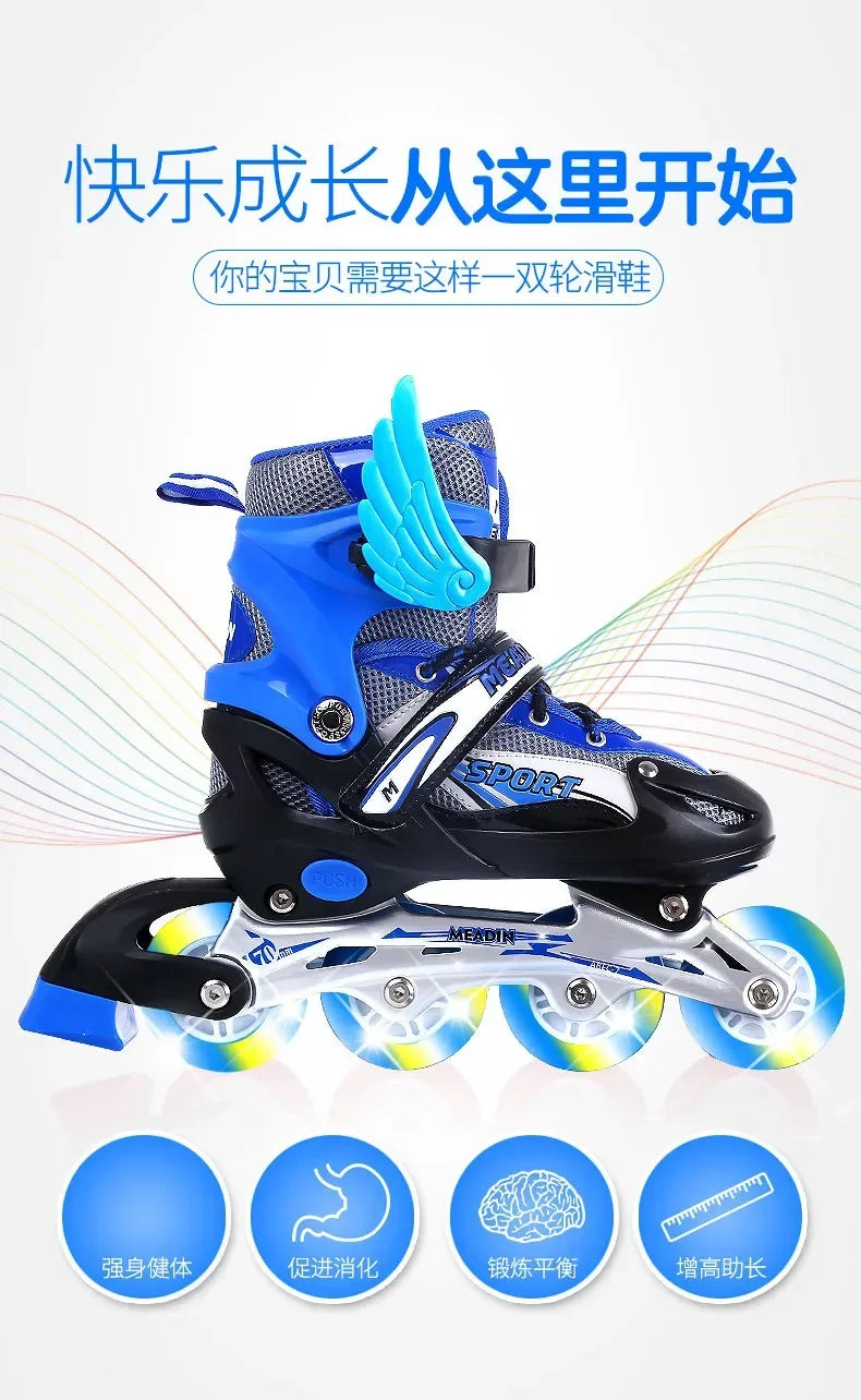 2025 Skating shoes, children's flash straight row roller skating shoes, roller skating shoes, adjustable for both men and women