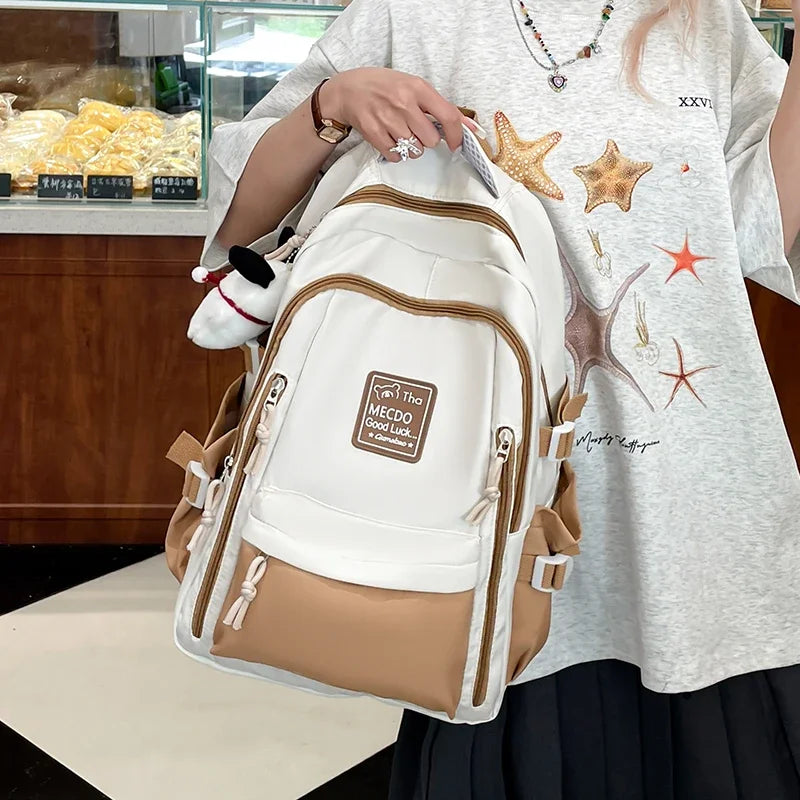 College Style Color Blocked Student School Bags Lightweight Large Capacity Multi-layer Storage Computer Backpack Campus Travel