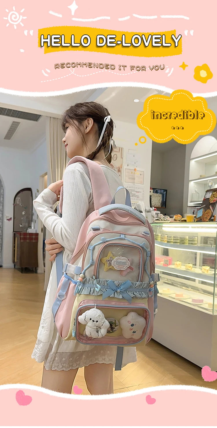 Large Capacity Children's School Bag Set for Girls Primary And Middle School Double Shoulder Backpack Sweet College Style