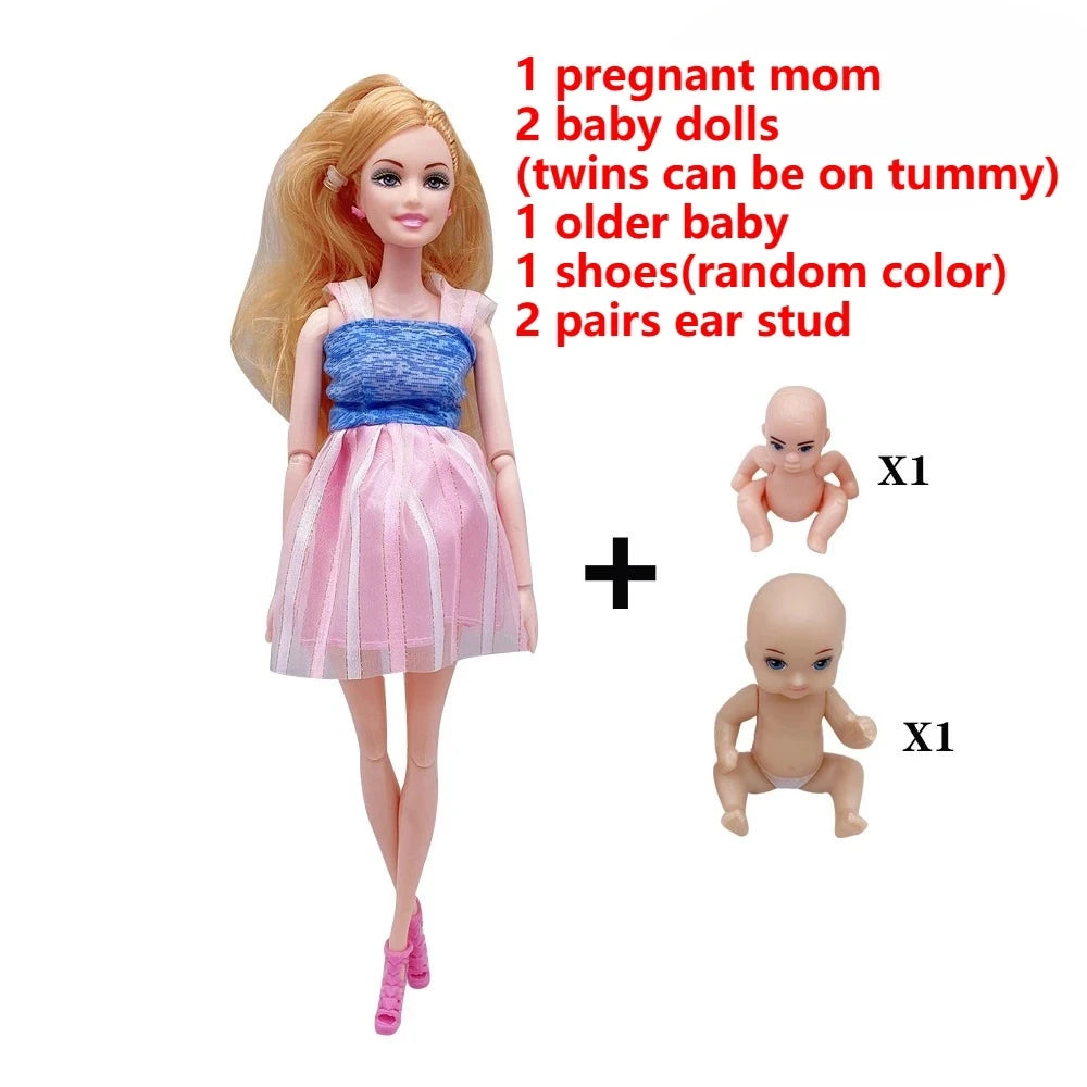 Pregnant Doll Have a Baby in Her Tummy Mom Doll Pregnant Mom Toy with 2 Baby Dolls Playsets Accessories for Girls Boys Gift
