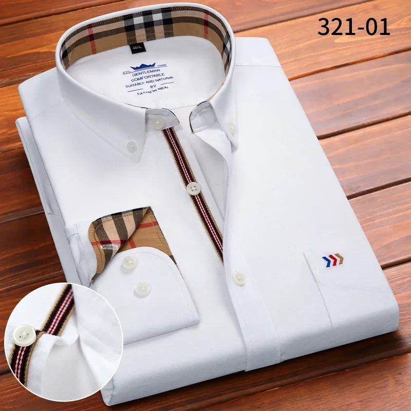 New in shirt 100%cotton oxford long-sleeve shirts for men slim fit formal plain shirt hight qulity plaid soft office clothes