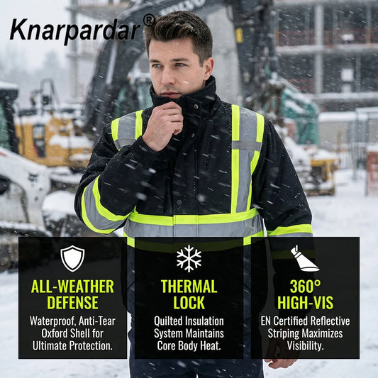 Winter Black Jacket High Visibility Warm Jacket for Men With Customized Logo Waterproof Jacket Reflective Parka Jacket Workwear