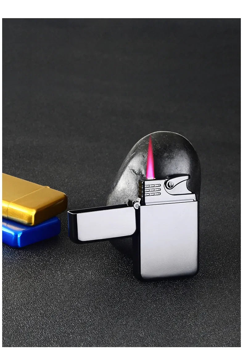 Metal Jet Red Flame Lighter Luminous Cigar Lighter Refillable Butane Adjustable Flame Portable Windproof Gas Lighter Men's Gifts