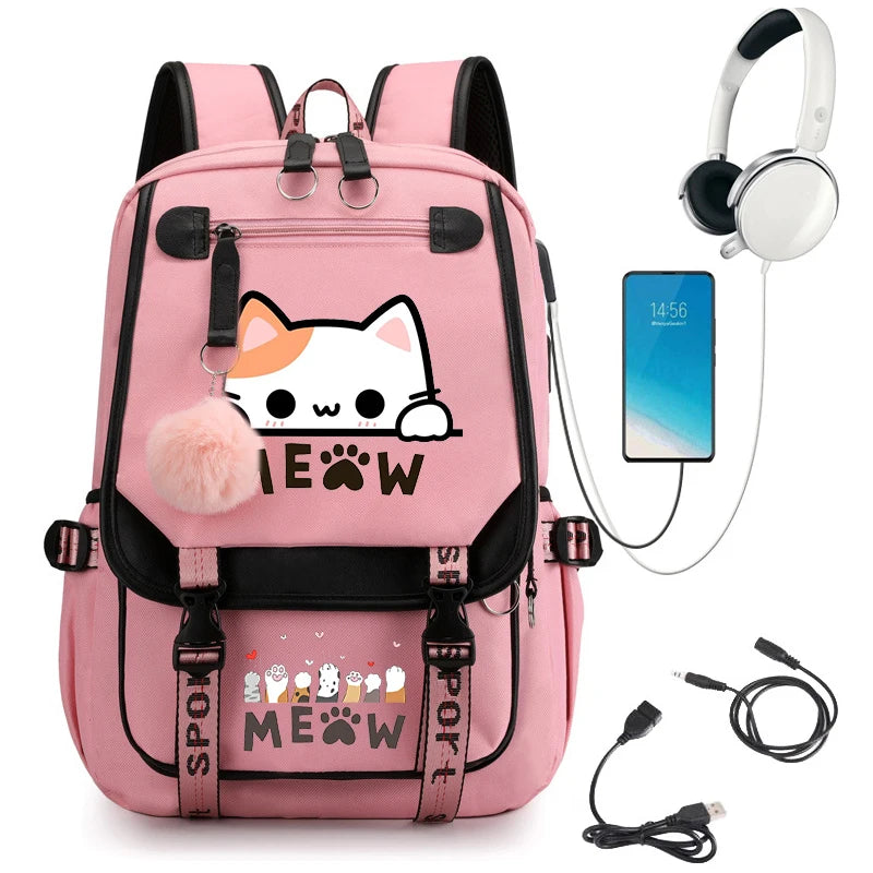 Cat Anime Cartoon School Bag New Fashion Backpack Back To School Cute Kawaii Backpack School Bags for College Student Mochila