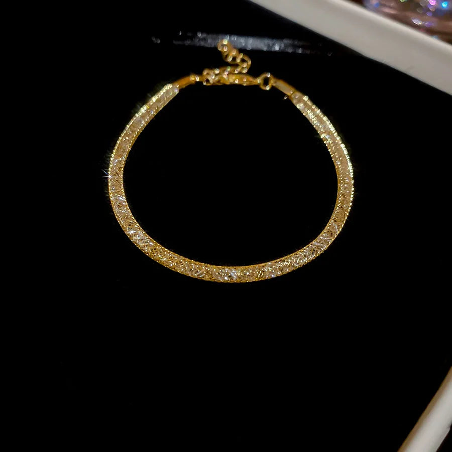 Gold Color Mesh Bracelet for Men Women Shiny Inlaid Zircon Crystal Bracelets Bangles Unique Design Hand Jewelry Couple Gifts