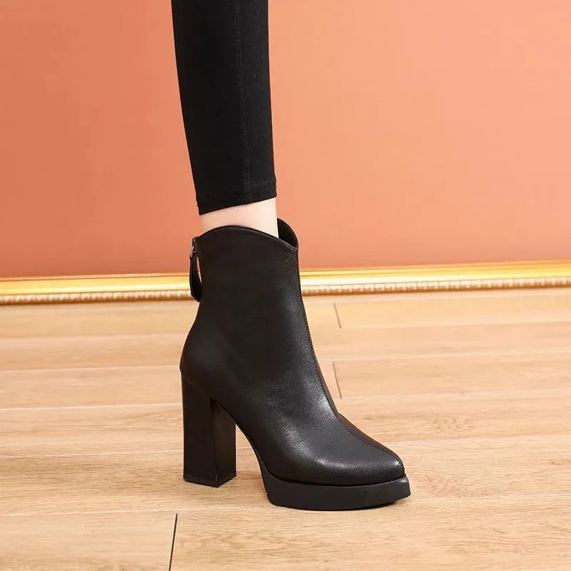 2025 New Women's Shoes Fashion Platform Boots Ladies High Quality Luxury Women Leather Boots Super High Heels Zapatos De Mujer